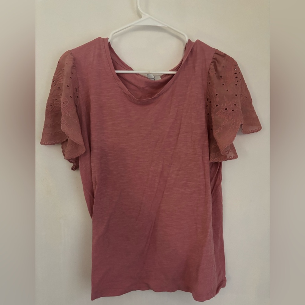 Women's Pink Eyelet Sleeve Top
